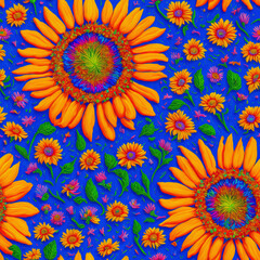 Colorful Psychedelic Seamless Impasto Flowers, 3d Flowers