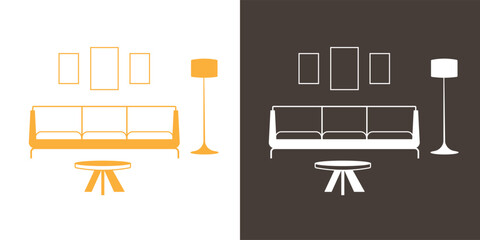 Living room furniture icon. Furniture and interior design. Vector design icon for living room.