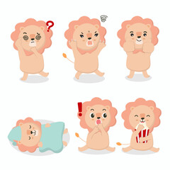 ion in diffetent animal emotions. expression flat vector illustration