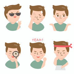 Male in diffetent emotions. expression flat vector illustration