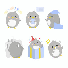 Penguin in diffetent animal emotions. expression flat vector illustration