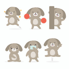Dog in diffetent animal emotions. expression flat vector illustration