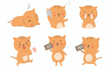 Cat in diffetent animal emotions. expression flat vector illustration