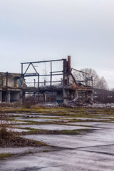 Fototapeta premium Abandoned German military airfield Neutief on the Vistula spit on the Baltic Sea and Vistula lagoon. The airfield was built in 1936-1939 for the needs of the Luftwaffe. Now is the territory of Russia.