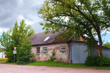 Old historical German buildings in the village of Krasnolesye (former Gross-Rominten) in the Kaliningrad region, Russia