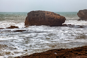 View of the Atlantic Ocean coast in the area of Essaouira in Morocco.