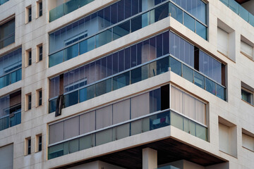 Fototapeta premium View of details modern residential buildings in Casablanca in a summer day.