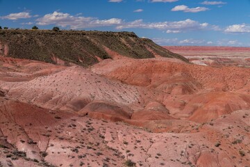 Fototapeta premium Scenic shot of sandy hills under the blue sky in Petrified Forest National Park, Arizona, USA