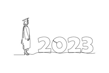 Continuous one line drawing class of 2023. Congrats Graduates. Graduation concept. Single line draw design vector graphic illustration.