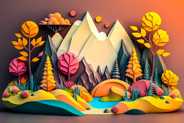 Paysage de montagne stylisé en relief - Générative IA