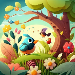 Spring background illustration. AI generated 
