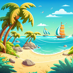 Fototapeta na wymiar summer beach background illustration. AI generated 