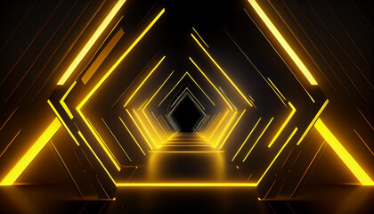 Beautiful abstract futuristic dark stage background. Yellow Stage. Yellow Abstract Background. Ai generated image