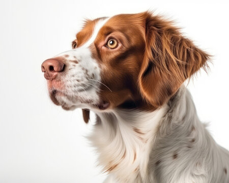 photo of Brittany spaniel isolated on white background. Generative AI