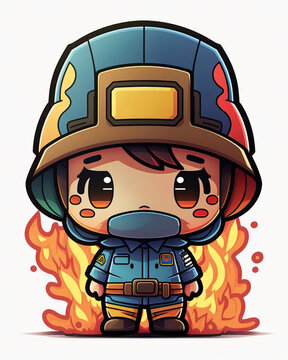 cartoon of a fire fighter, AI generated
