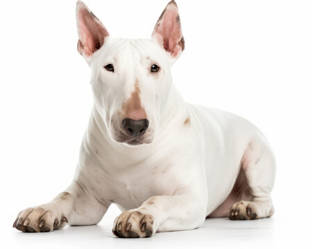 photo of Bull Terrier isolated on white background. Generative AI