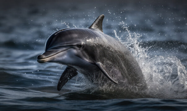 photo of bottlenose dolphin in its natural habitat. Generative AI