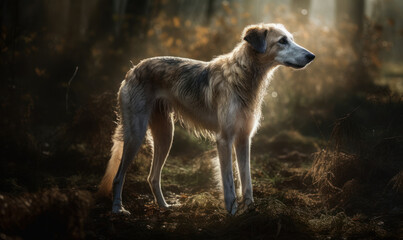 Fototapeta premium photo of borzoi standing in its natural habitat. Generative AI