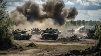 tanks in a battlefield created with Generative AI technology