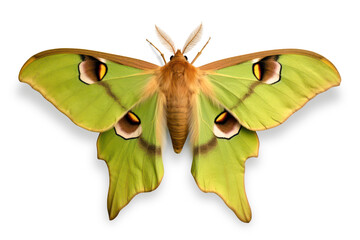 large green luna moth (actias luna) isolated over a transparent background, goddess of the moon symbolic design element, generative AI - 593627250