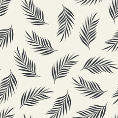 Colorful seamless floral hand drawn pattern. Repeatable monochrome background with palm branches. Botanical summer endless print. Vector illustration