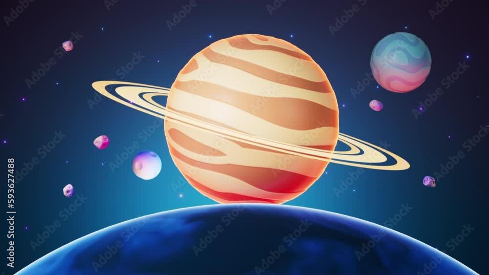 Poster cartoon style planet in the outer space, 3d rendering.