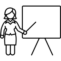 Business Woman with a Board Line Icon