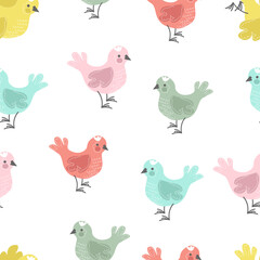 vector illustration seamless pattern doodle colored spring birds on white background