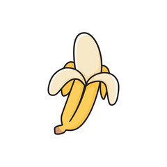 Vector illustration of single banana fruit with peel isolated on white background. Musa acuminata.