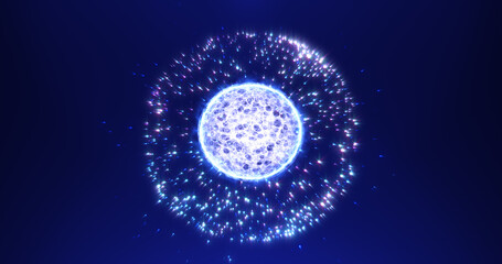 Abstract blue round sphere energy molecule from futuristic high-tech glowing particles © Bolbik