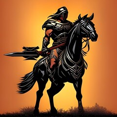Fototapeta na wymiar silhouette of horse with a knight