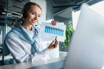 Businesswoman presenting project on a video call