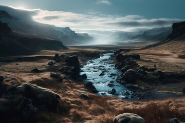 Fototapeta premium Mountains in fog and sunbeams