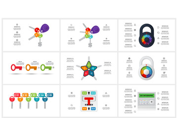 Set Keys concept for infographics with 3, 4, 5, 6, 9 steps, options, parts or processes. Business data visualization.