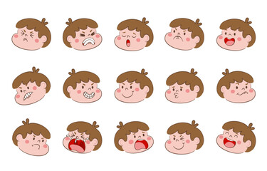 Cartoon vector illustration emotion face of human. Facial expression of human for game