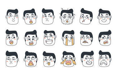 Cartoon vector illustration emotion face of human. Facial expression of human for game