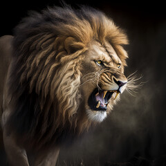 portrait of a lion roaring