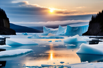 Iceberg dans un lagon de glace,Concept de réchauffement climatique et de changement climatique,IA générative. - obrazy, fototapety, plakaty