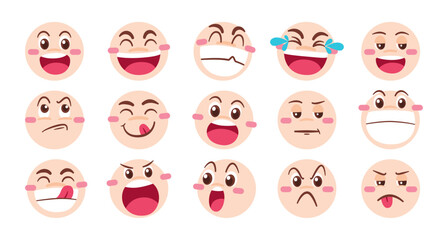 Cartoon vector illustration emotion face of human. Facial expression of human for game