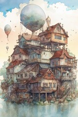 Light watercolor ilustrations of cities