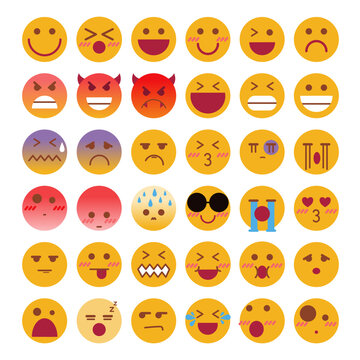 Face of emoji character in diffetent emotions. Facial expression flat vector illustration