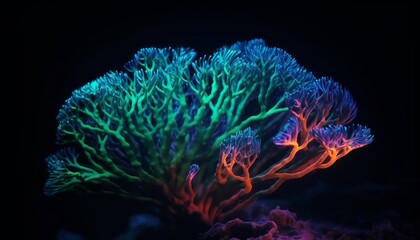 Obraz na płótnie Canvas Bright Neon Deep Sea Coral with High Detail, Generative AI