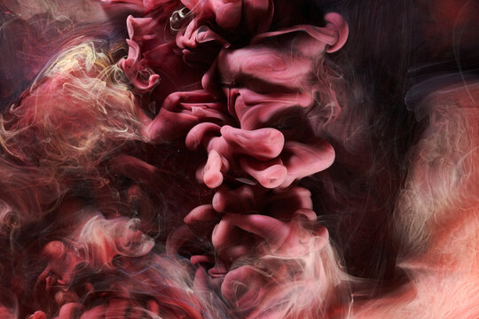 Dark red contrast liquid art background. Paint ink explosion, abstract clouds of smoke mock-up, watercolor underwater