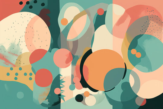 Abstract generative AI illustration of fantasy nature made with pastel colored circles as background