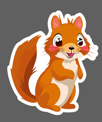 Cute cartoon squirrel cub, sticker. Vector graphics