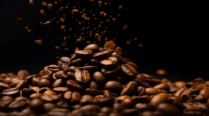 Obraz premium falling coffee beans on black background