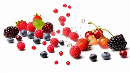 fresh falling berries on white background