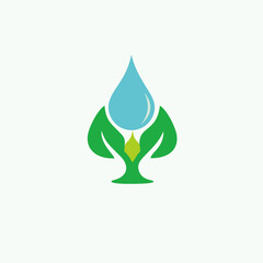 water drop and green leaf logo design
