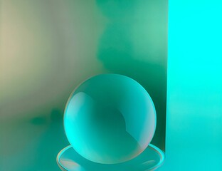 3D digital illustration of a glass sphere on teal background