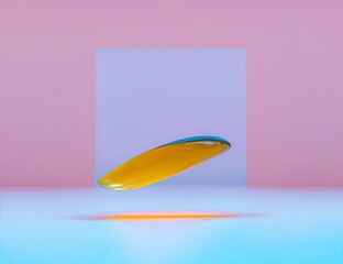 3D digital art of an amber colored sculpture on lilac and pink background